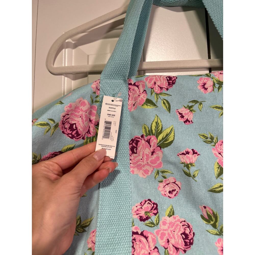 Floral Canvas Duffle Bag with Pink Roses - Picture 6 of 8